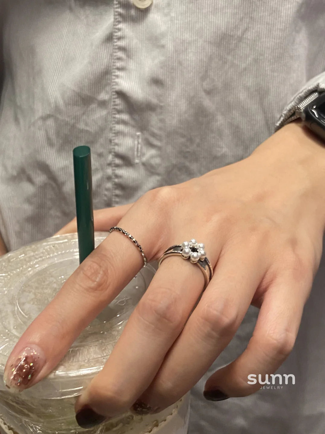 Kristyn Pearl Flower Ring
