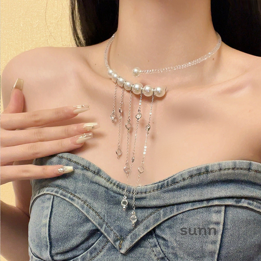 Kya Pearl Cross Tassel Choker [N4D7H60Y]