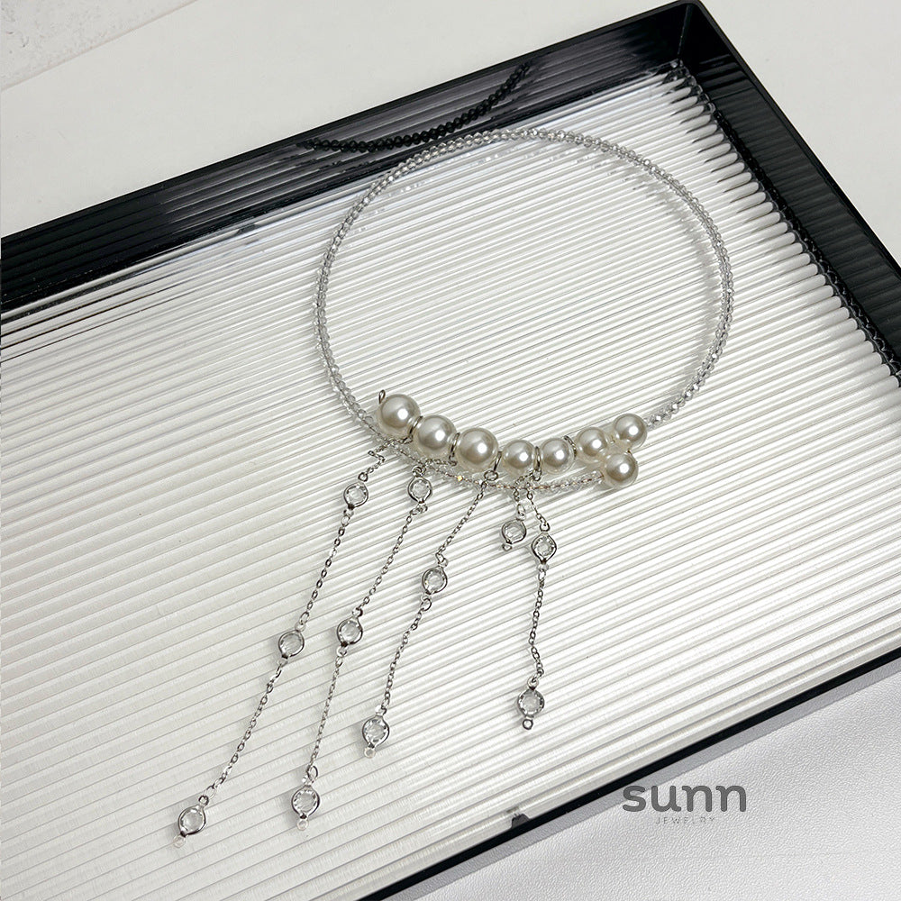 Kya Pearl Cross Tassel Choker [WGIJV2NR]