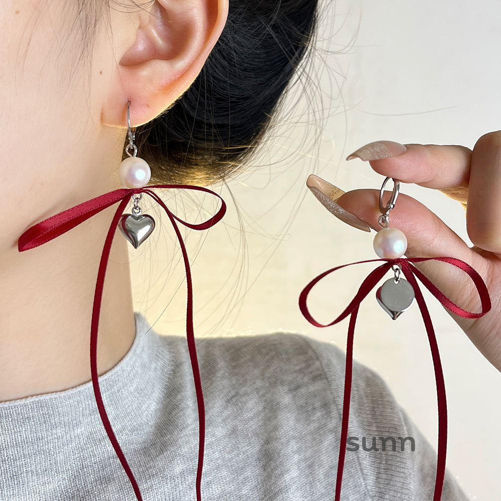 Kyleah Ribbon Bow Drop Earrings [IM626EFX]