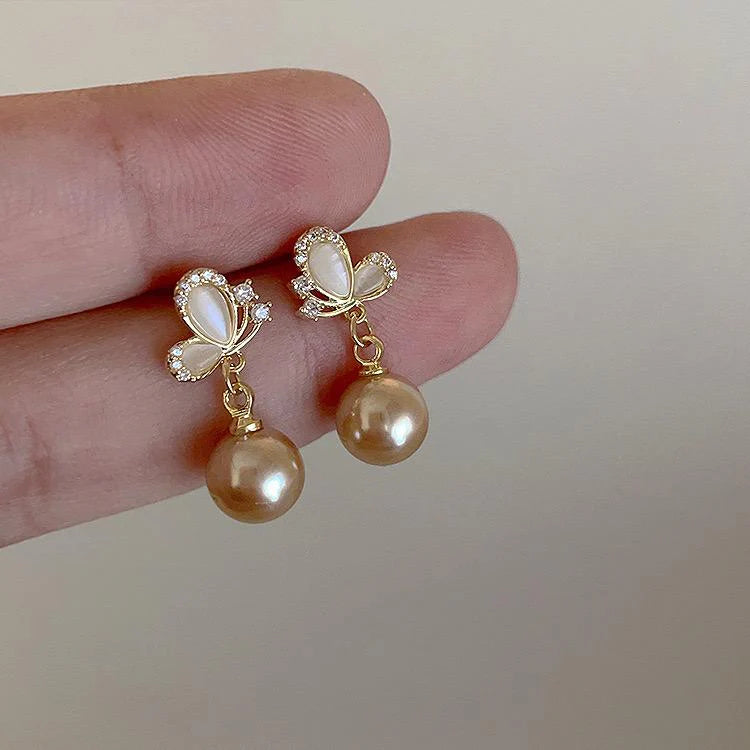 Kyleigh Champagne Butterfly Pearl Earrings