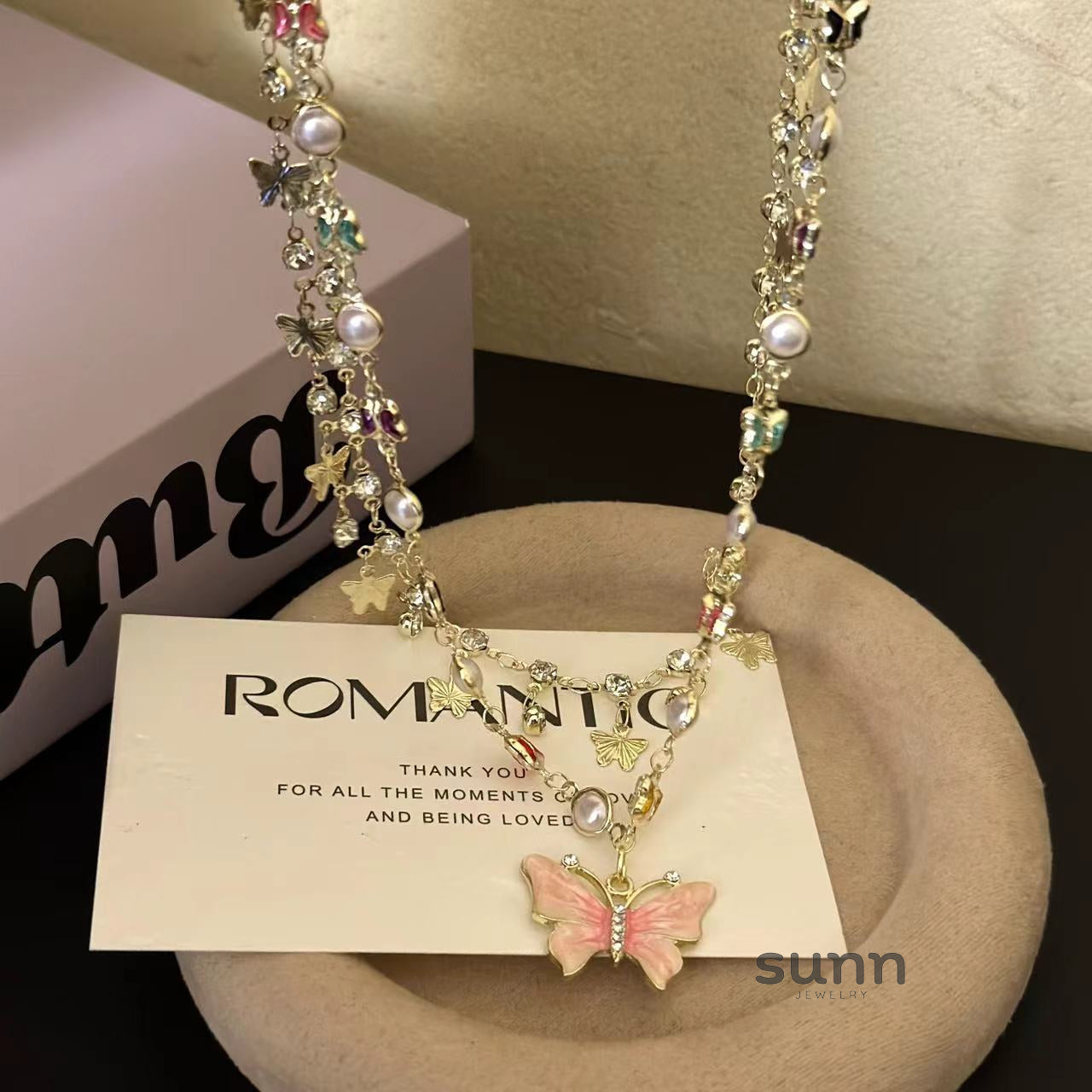 Kyndell Pink Butterfly Layered Necklace [E8SIVKVG]