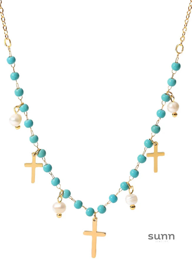 Kynley Blue Beaded Cross Necklace