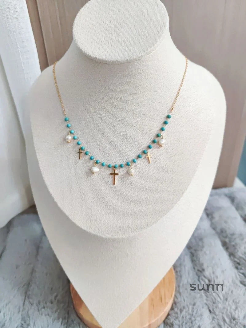 Kynley Blue Beaded Cross Necklace