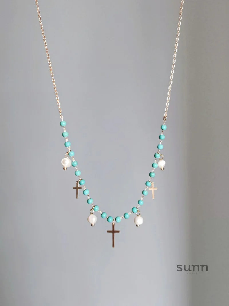 Kynley Blue Beaded Cross Necklace