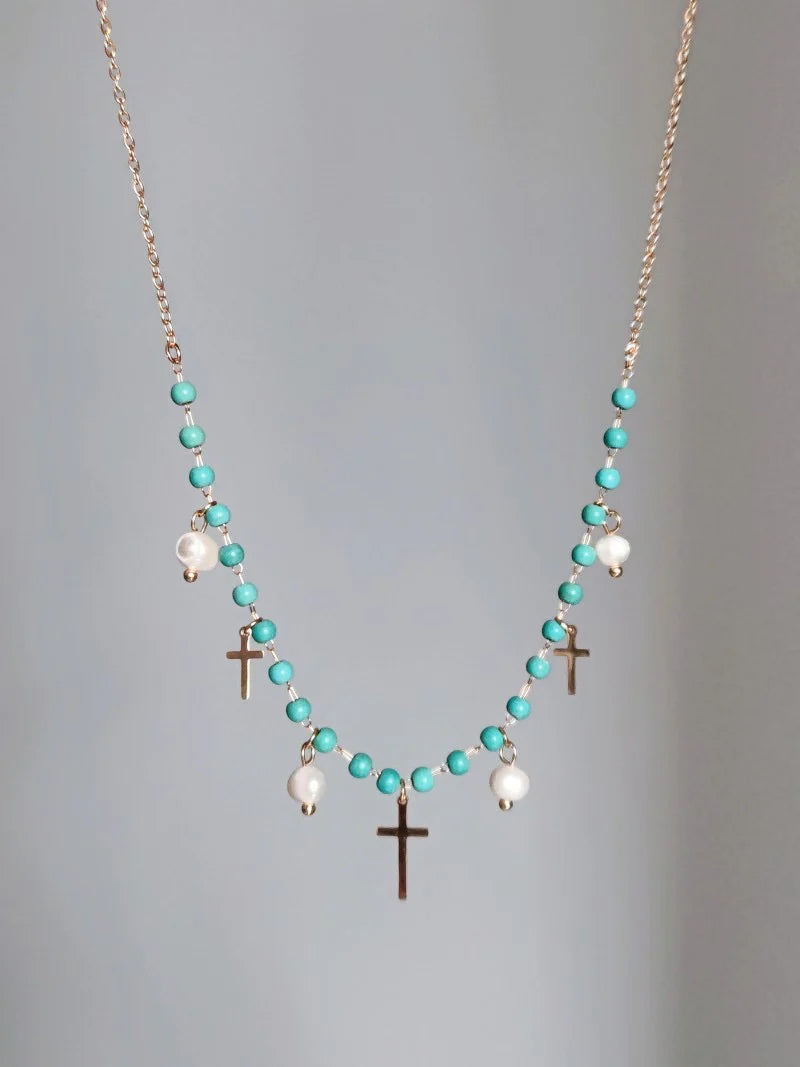 Kynley Blue Beaded Cross Necklace