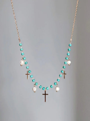 Kynley Blue Beaded Cross Necklace