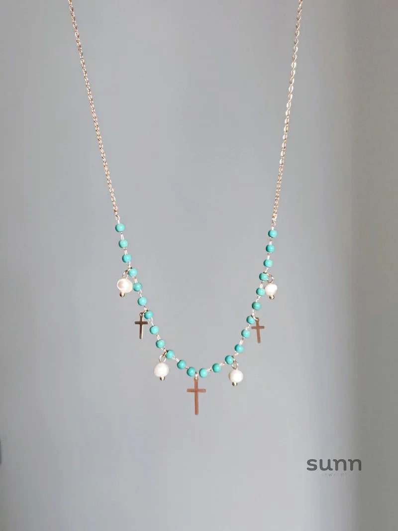 Kynley Blue Beaded Cross Necklace