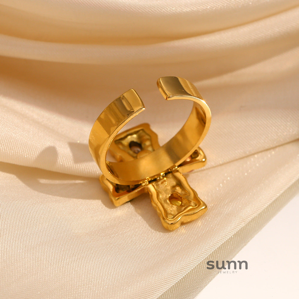 Kynslee Diamond Cross Open Ring [3256M6J2]