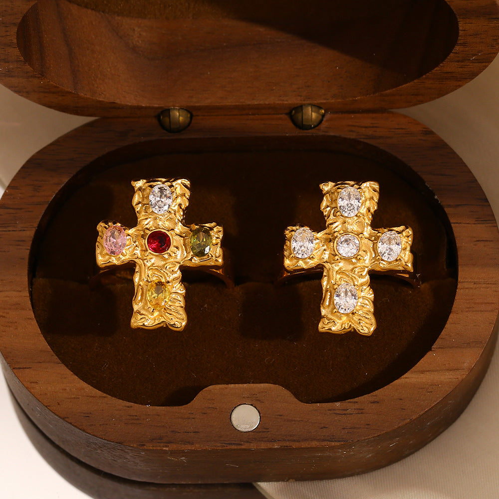 Kynslee Diamond Cross Open Ring [G6G9IHA8]