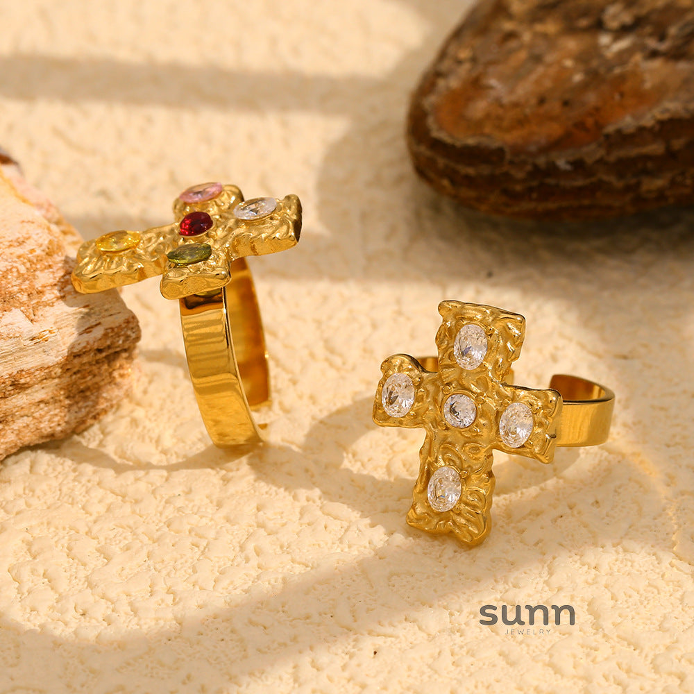 Kynslee Diamond Cross Open Ring [G6G9IHA8]