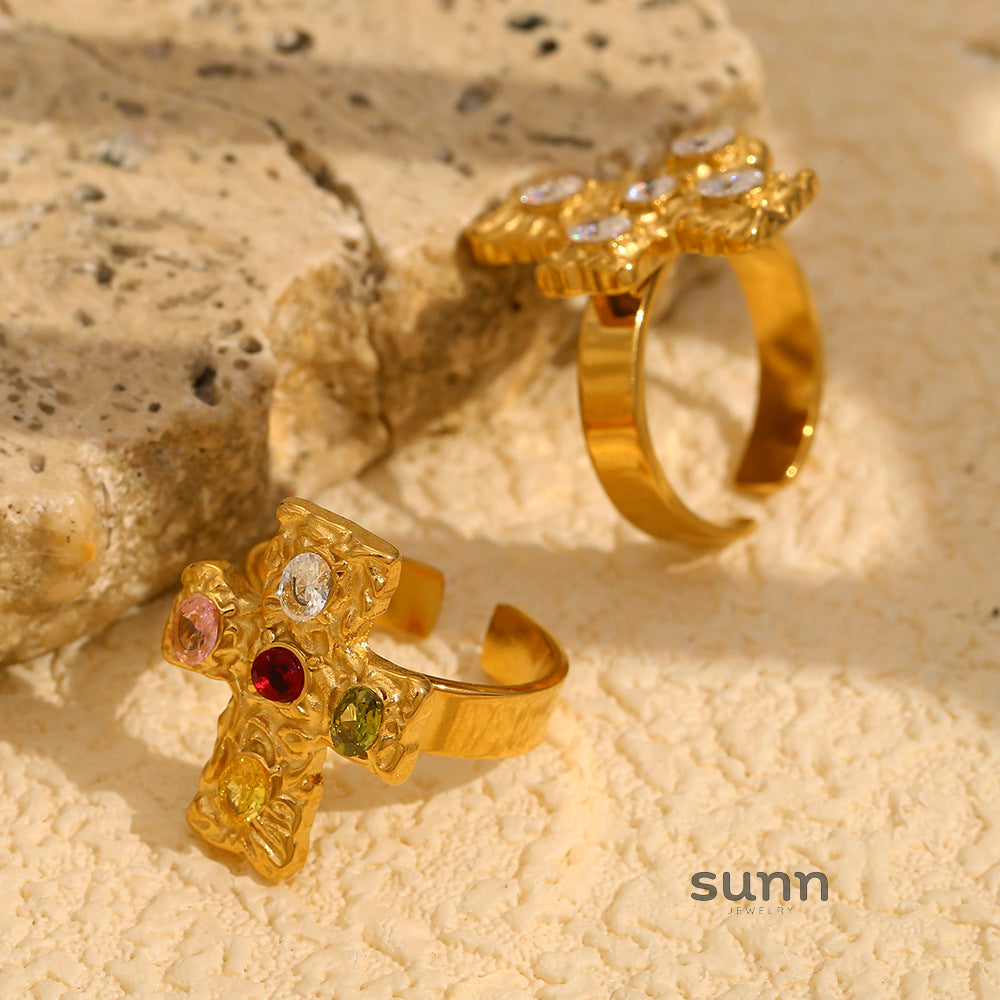 Kynslee Diamond Cross Open Ring [NRSJBG74]