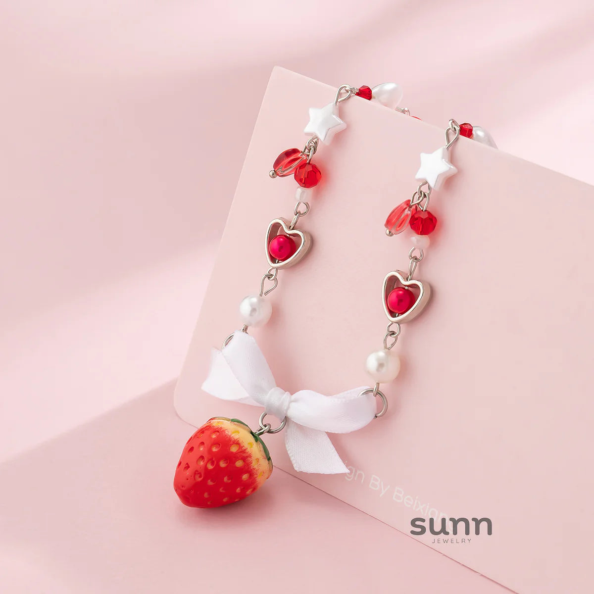 Kynslie Crystal Pearl Strawberry Necklace