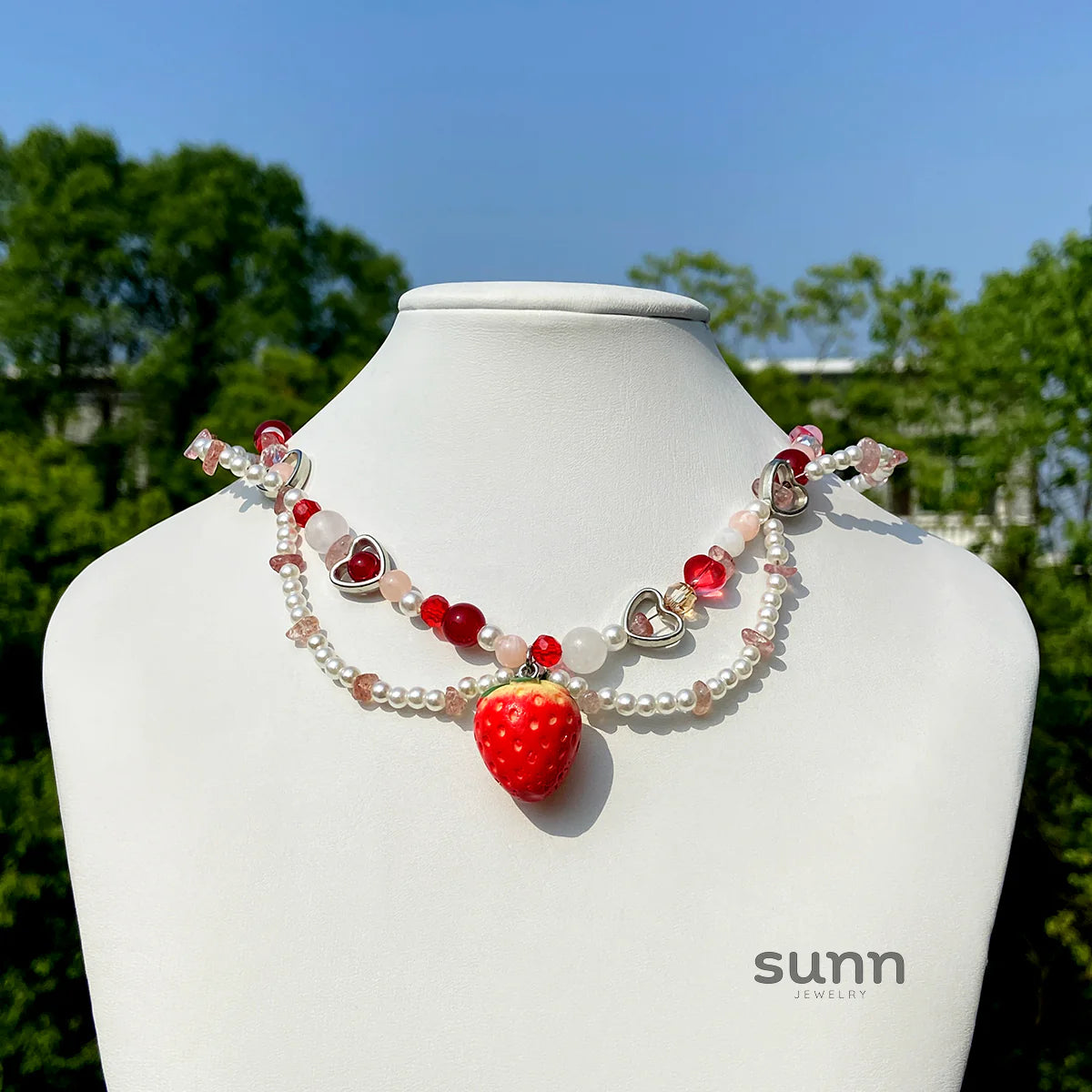 Kynslie Crystal Pearl Strawberry Necklace