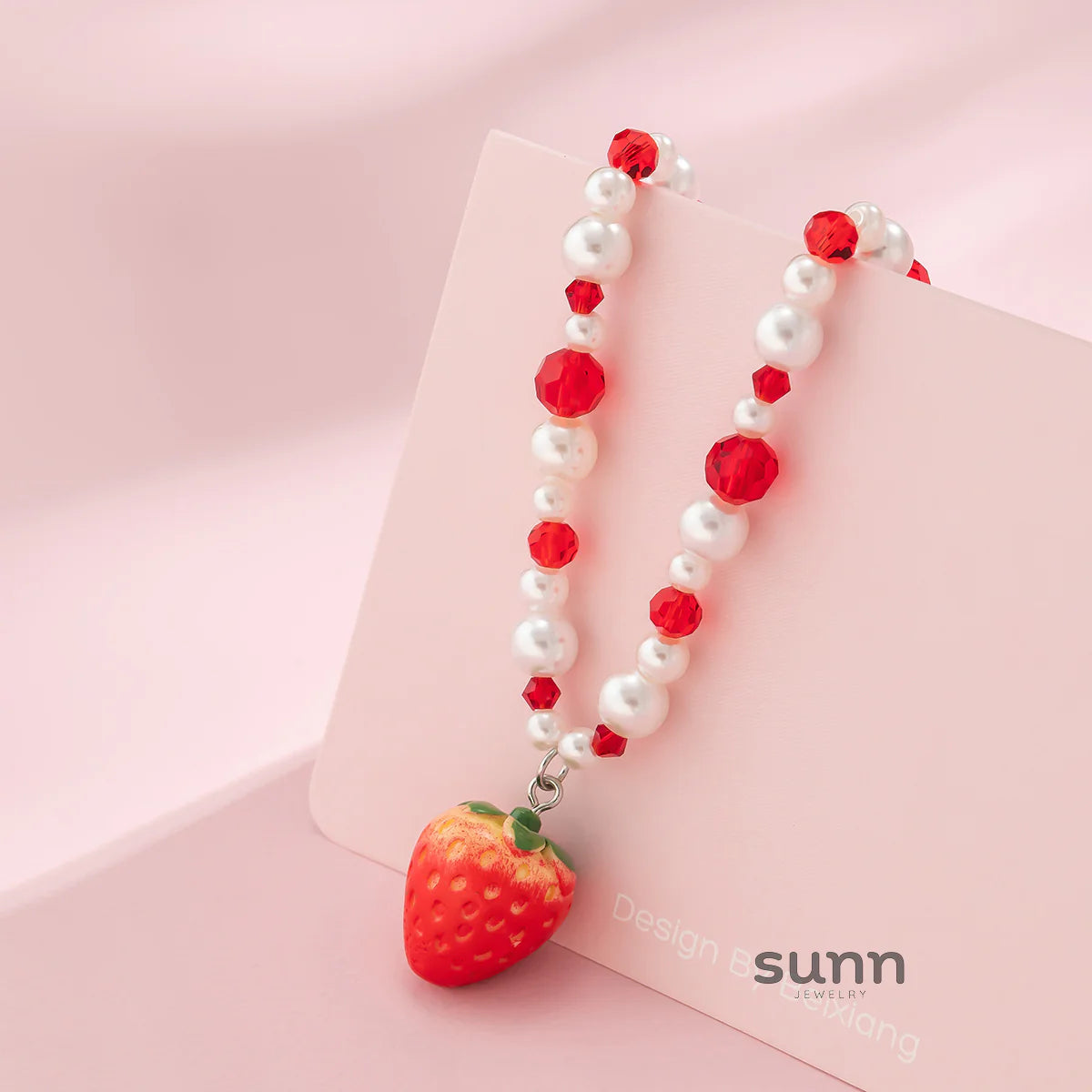 Kynslie Crystal Pearl Strawberry Necklace