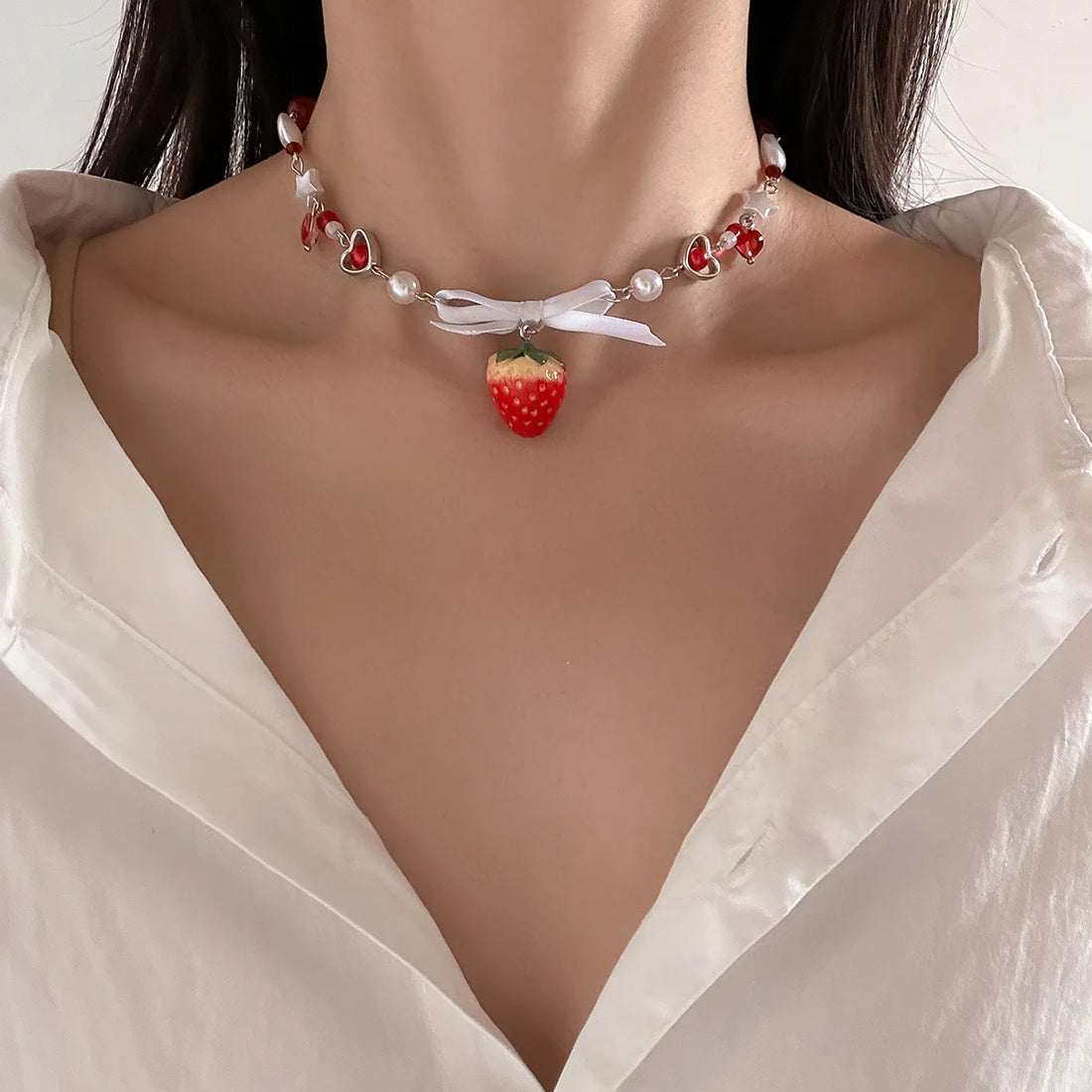 Kynslie Crystal Pearl Strawberry Necklace