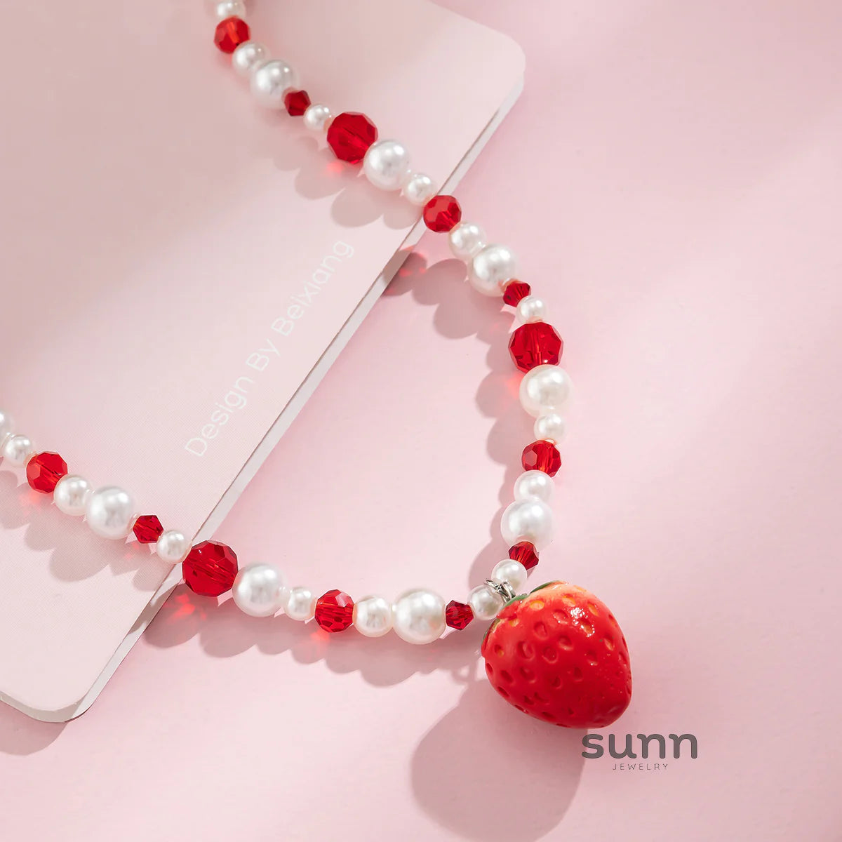 Kynslie Crystal Pearl Strawberry Necklace