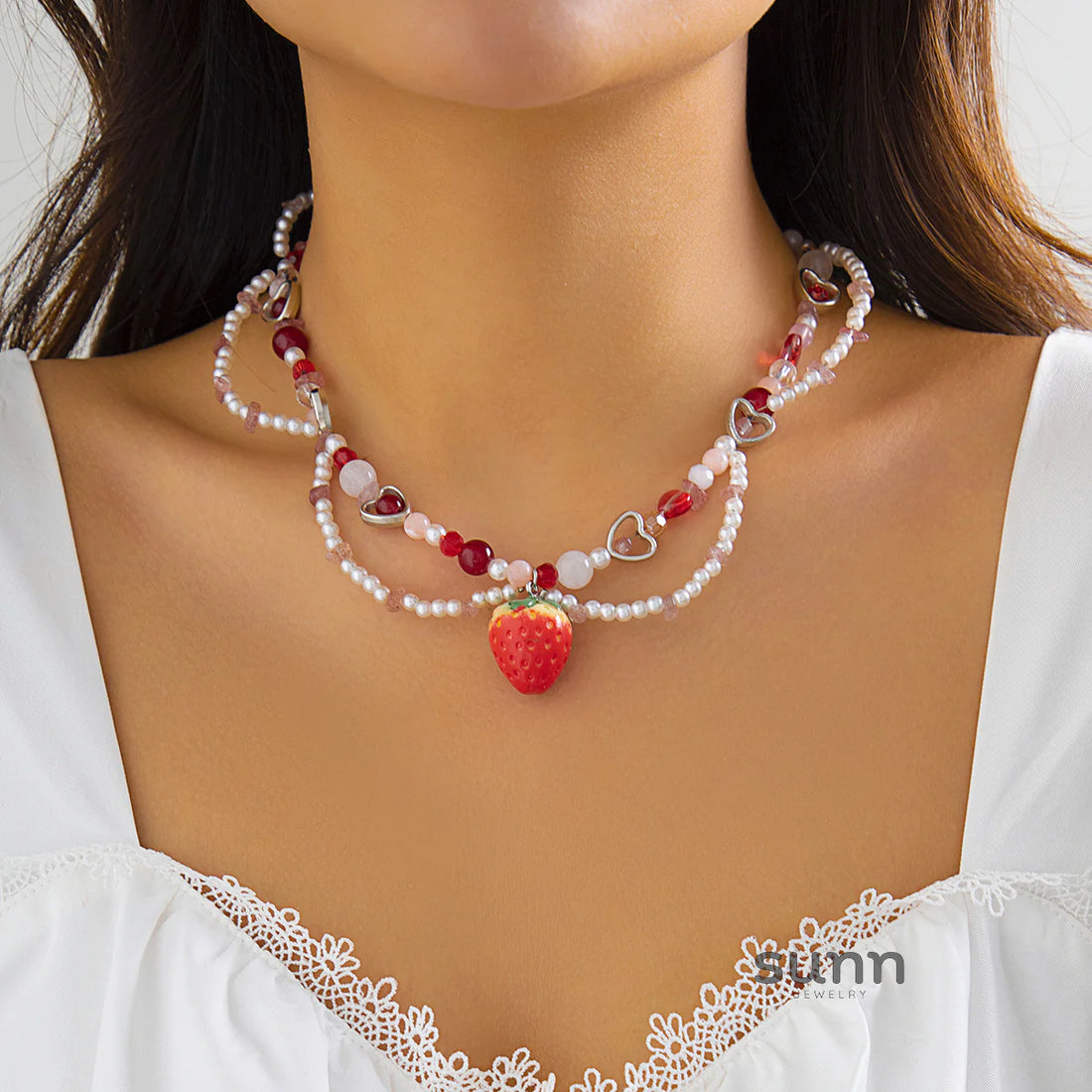 Kynslie Crystal Pearl Strawberry Necklace