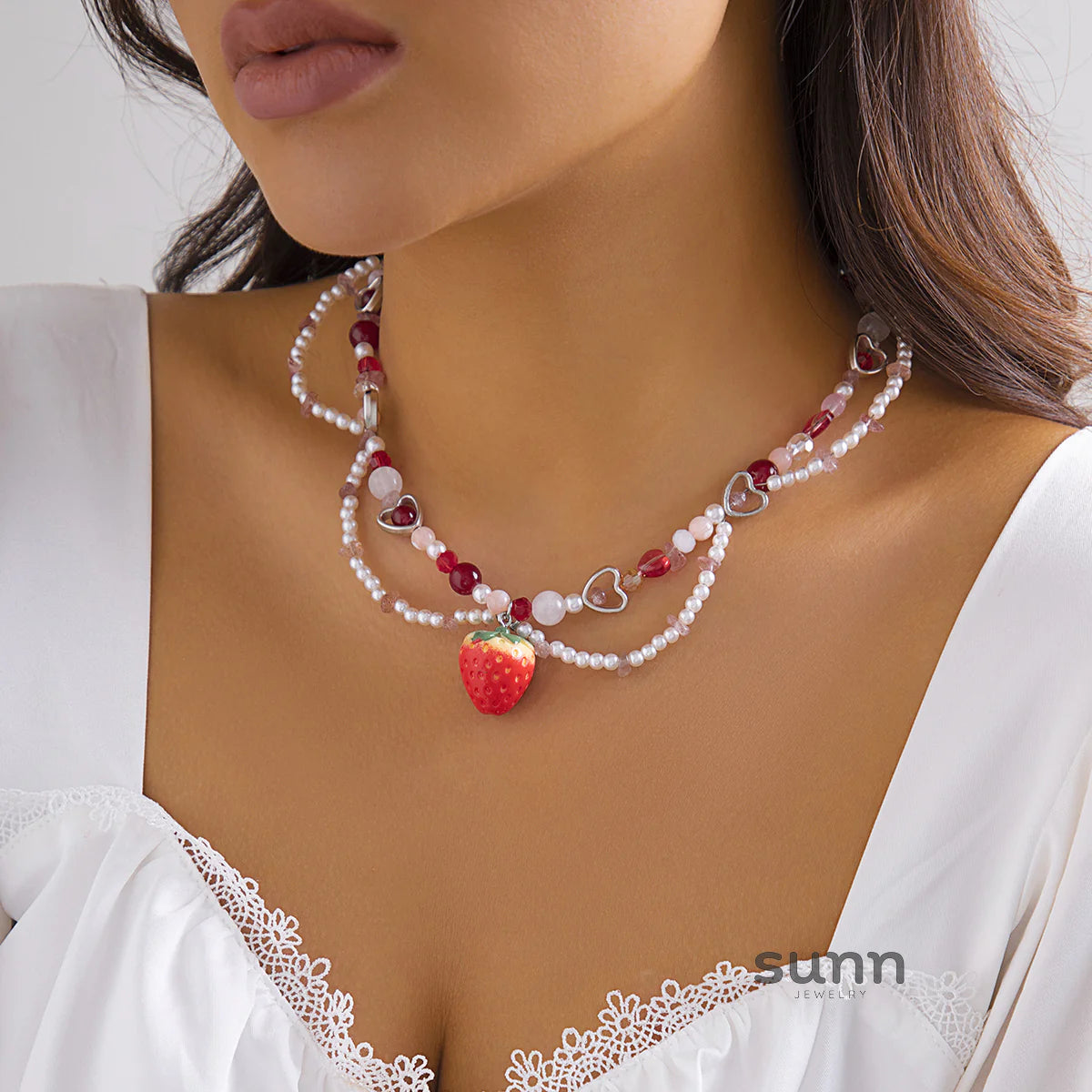 Kynslie Crystal Pearl Strawberry Necklace