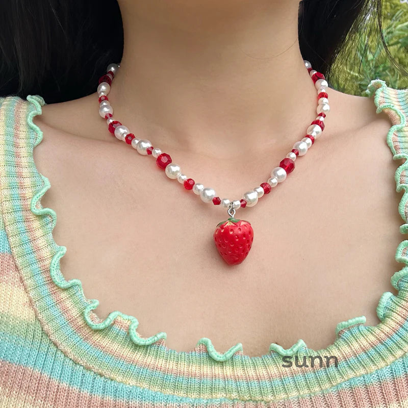 Kynslie Crystal Pearl Strawberry Necklace