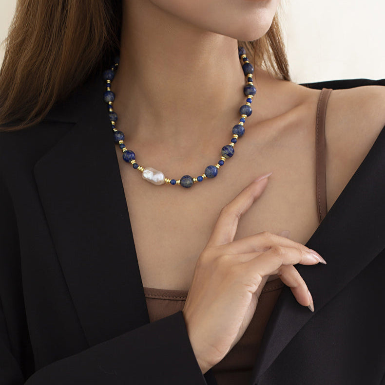 Kyree Beaded Lapis & Pearl Necklace [TIX4088B]