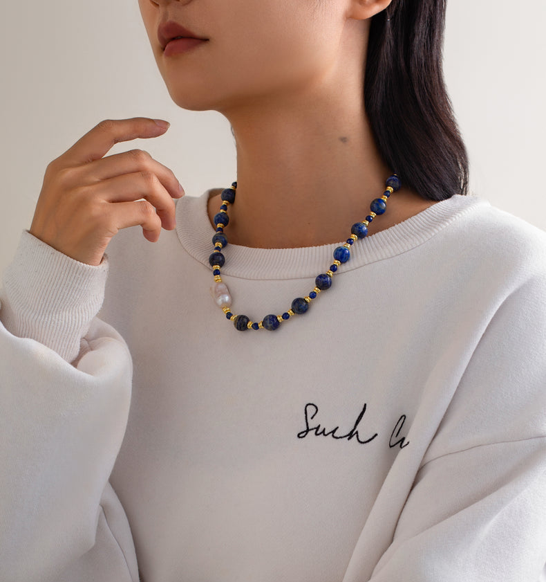 Kyree Beaded Lapis & Pearl Necklace [4UVD0K5F]