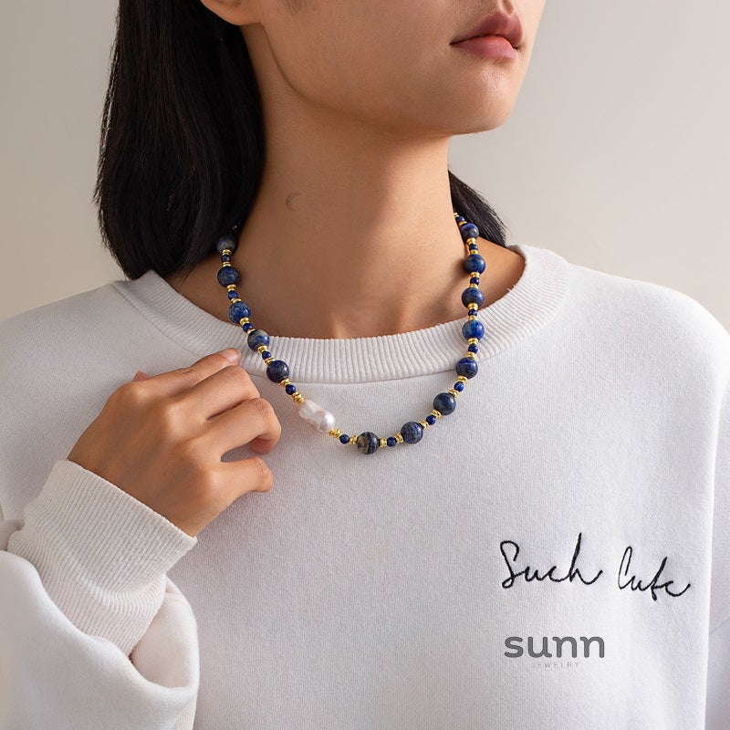 Kyree Beaded Lapis & Pearl Necklace [J8Y29M2F]