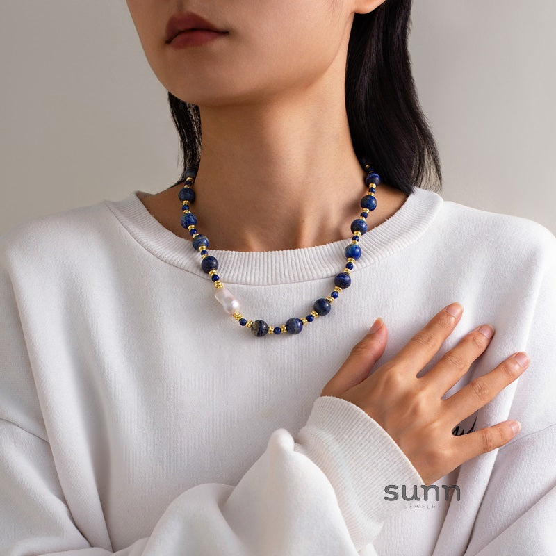 Kyree Beaded Lapis & Pearl Necklace [BILCHS4S]