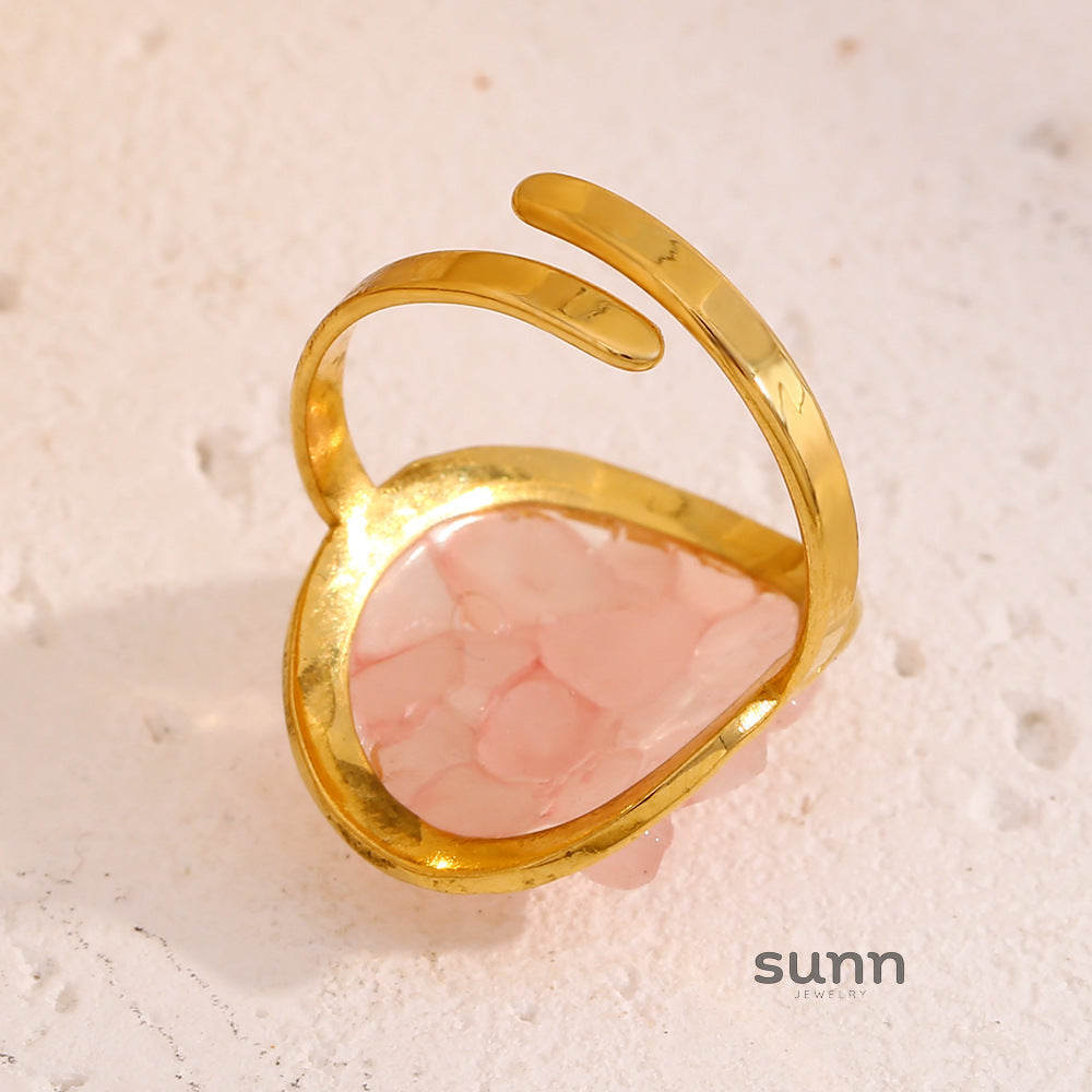 Kyrielle Crushed Stone Open Ring [I1IASVEB]