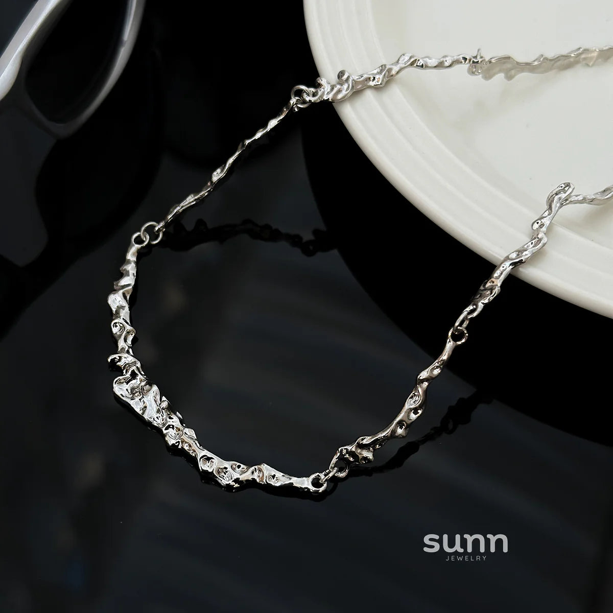 Lake Sculpted Metal Necklace