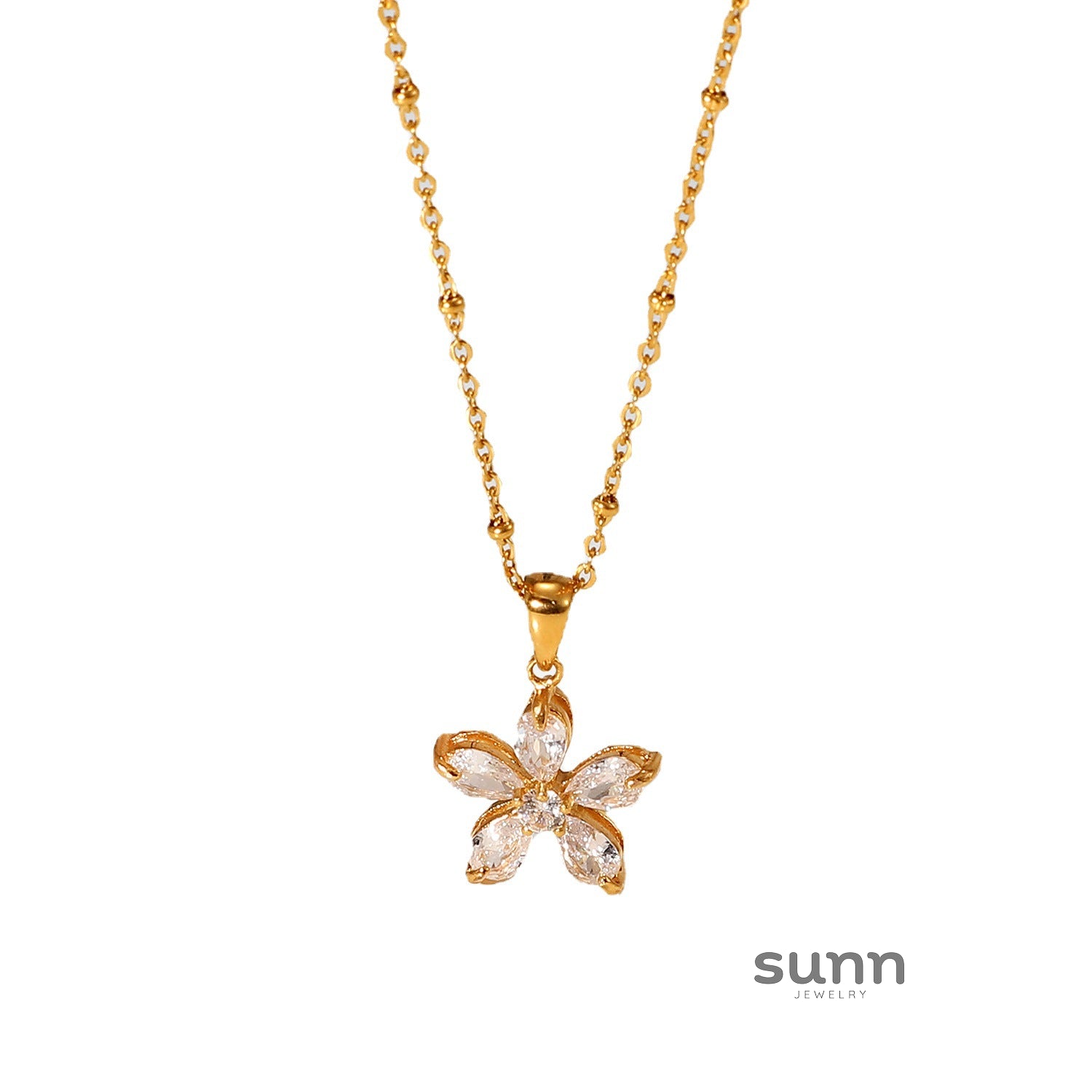 Lanora Zircon Flower Necklace [7JWWAYL1]