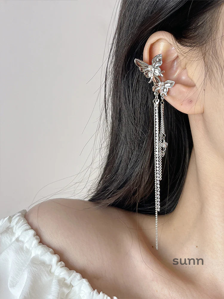Lara Rhinestone Butterfly Tassel Ear Cuff