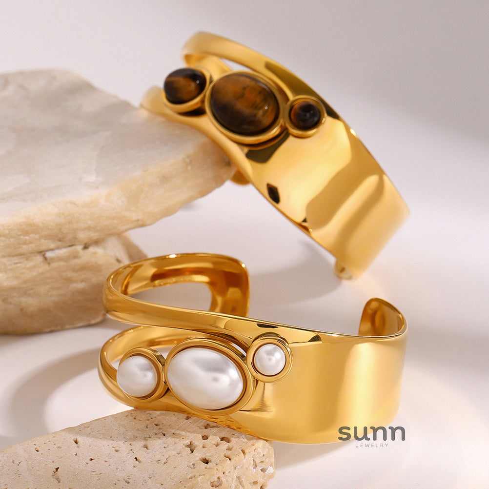 Larae Open Pearl Stone Cuff [M3CS093N]