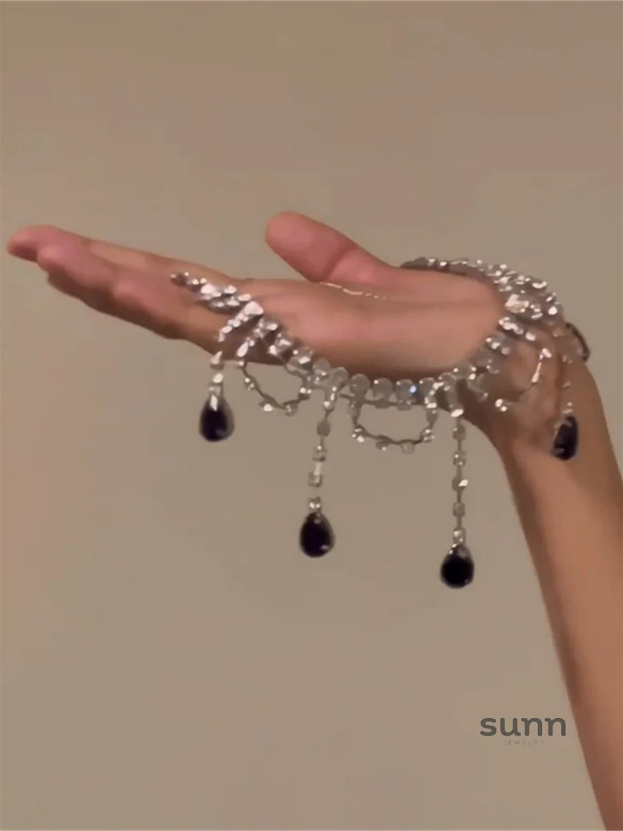 Lareen Black Crystal Tassel Necklace