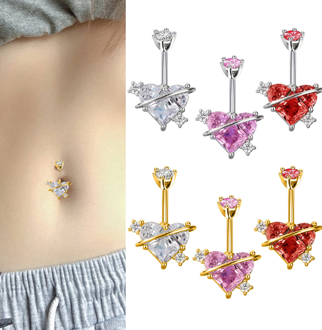 Layal Zircon Heart Navel Ring [M5074KGE]