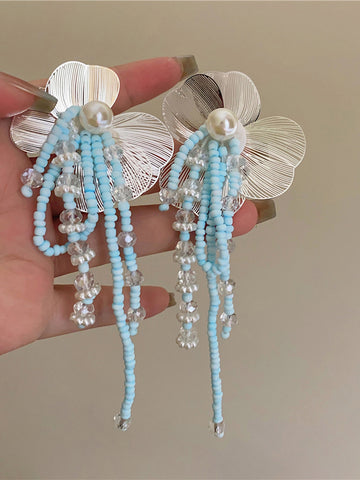 Laylani Floral Beaded Drop Earrings [F0GSOV9T]