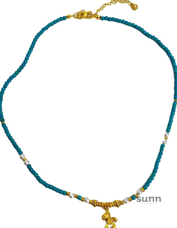 Leighann Turquoise Pearl Pony Necklace [1UU57G6L]