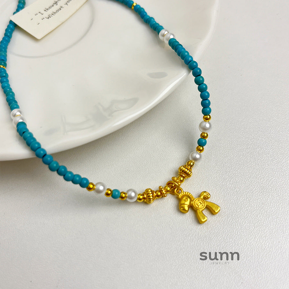 Leighann Turquoise Pearl Pony Necklace [VZA5R5QE]