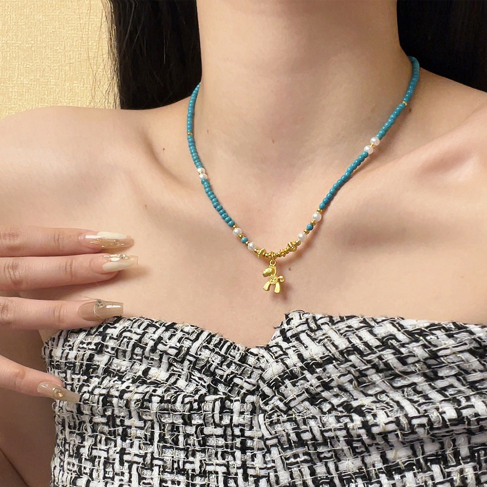 Leighann Turquoise Pearl Pony Necklace [NN6SVTL0]