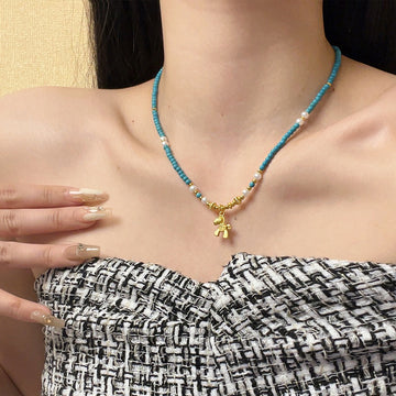 Leighann Turquoise Pearl Pony Necklace [NN6SVTL0]