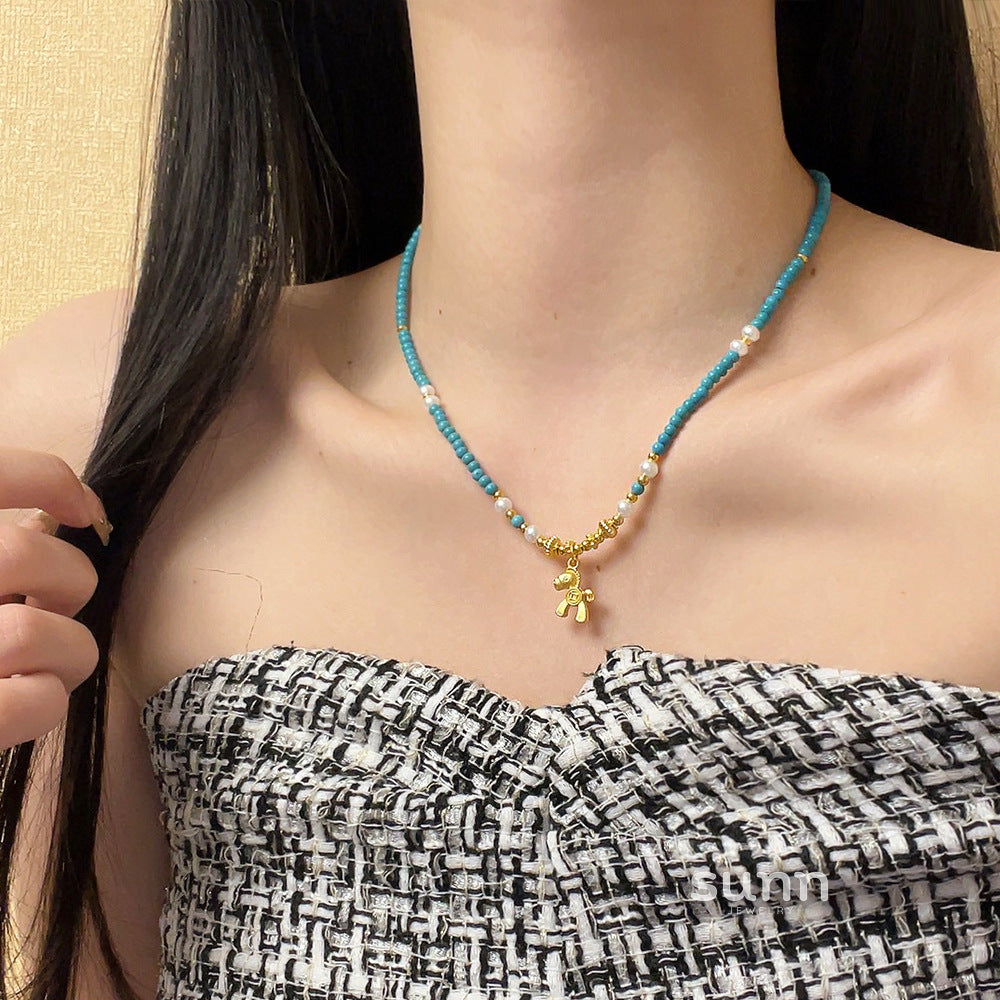 Leighann Turquoise Pearl Pony Necklace [NN6SVTL0]