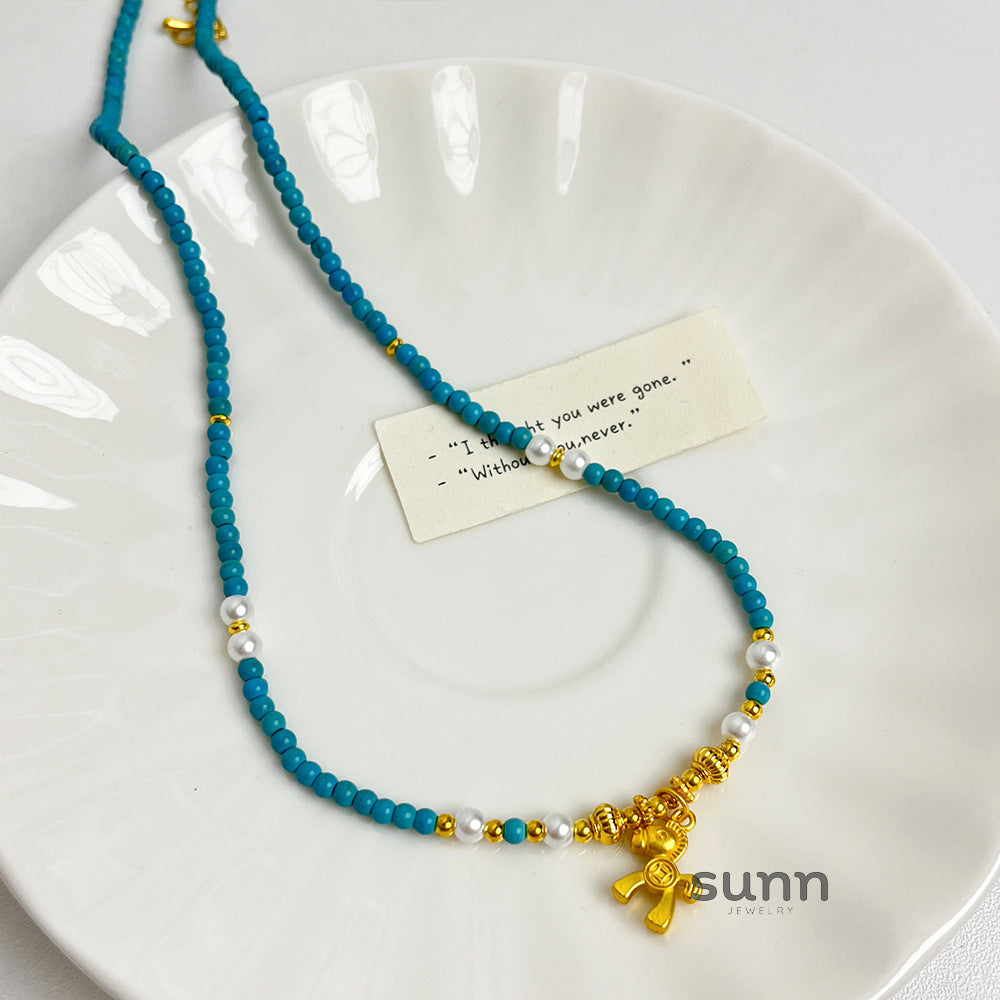 Leighann Turquoise Pearl Pony Necklace [DOXRJ1VV]