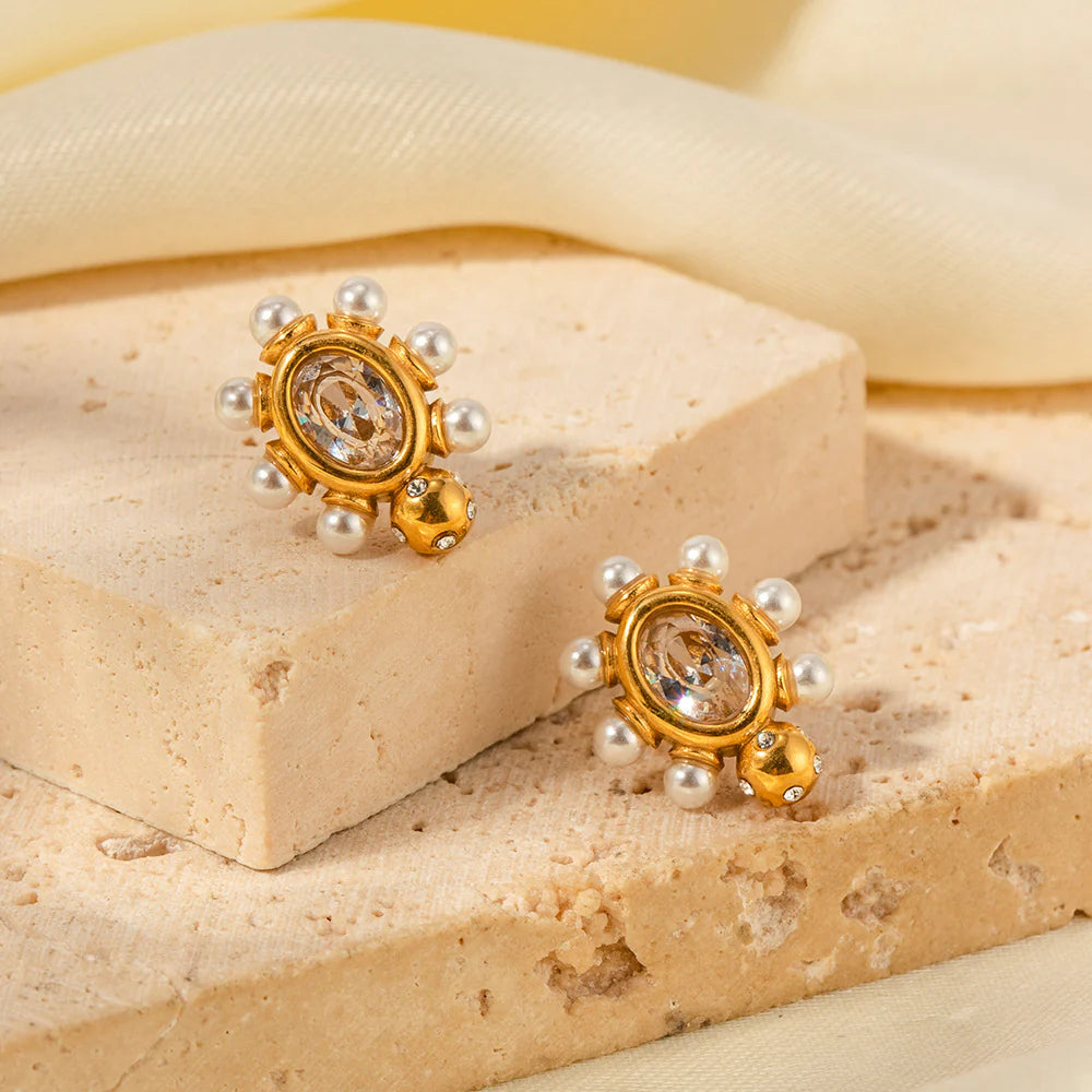 Leighla Pearl Zircon Stud Earrings