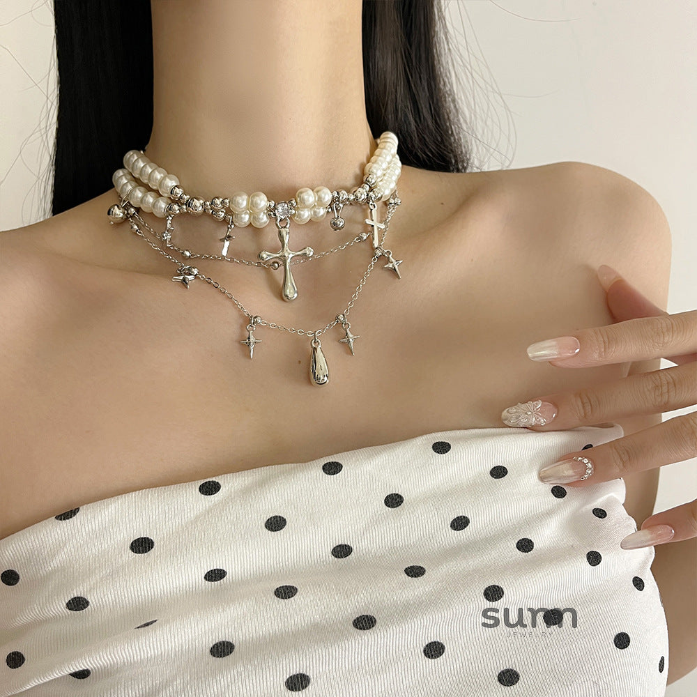 Leilani Layered Cross Pearl Choker [09KZ07MT]