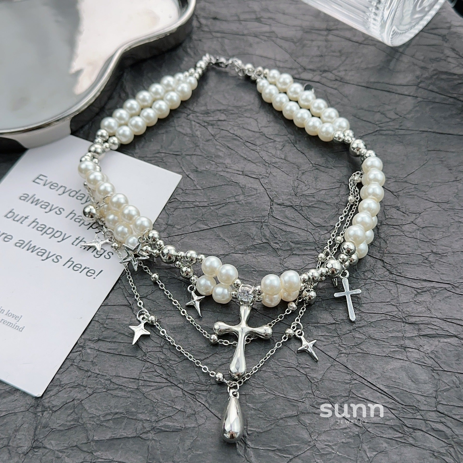 Leilani Layered Cross Pearl Choker [VVDF9VK9]
