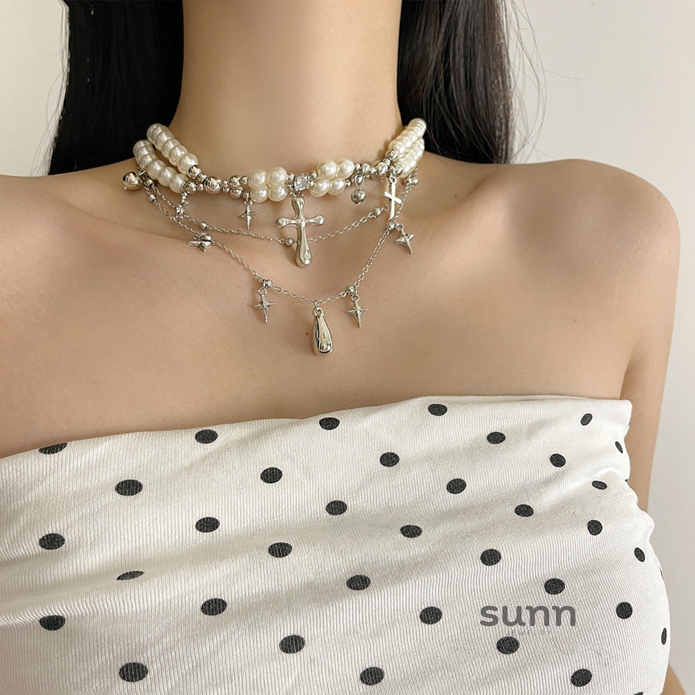 Leilani Layered Cross Pearl Choker [78F5OBGK]