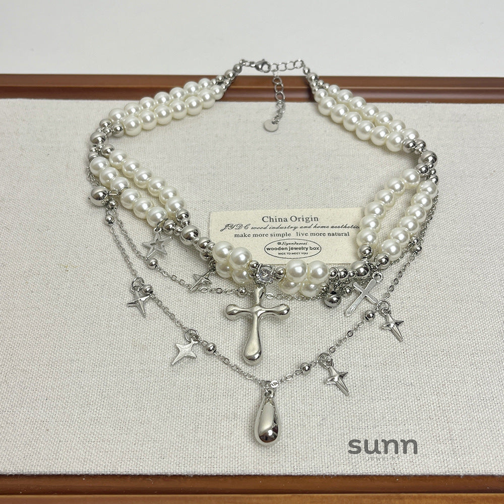 Leilani Layered Cross Pearl Choker [5YQ3TOBU]