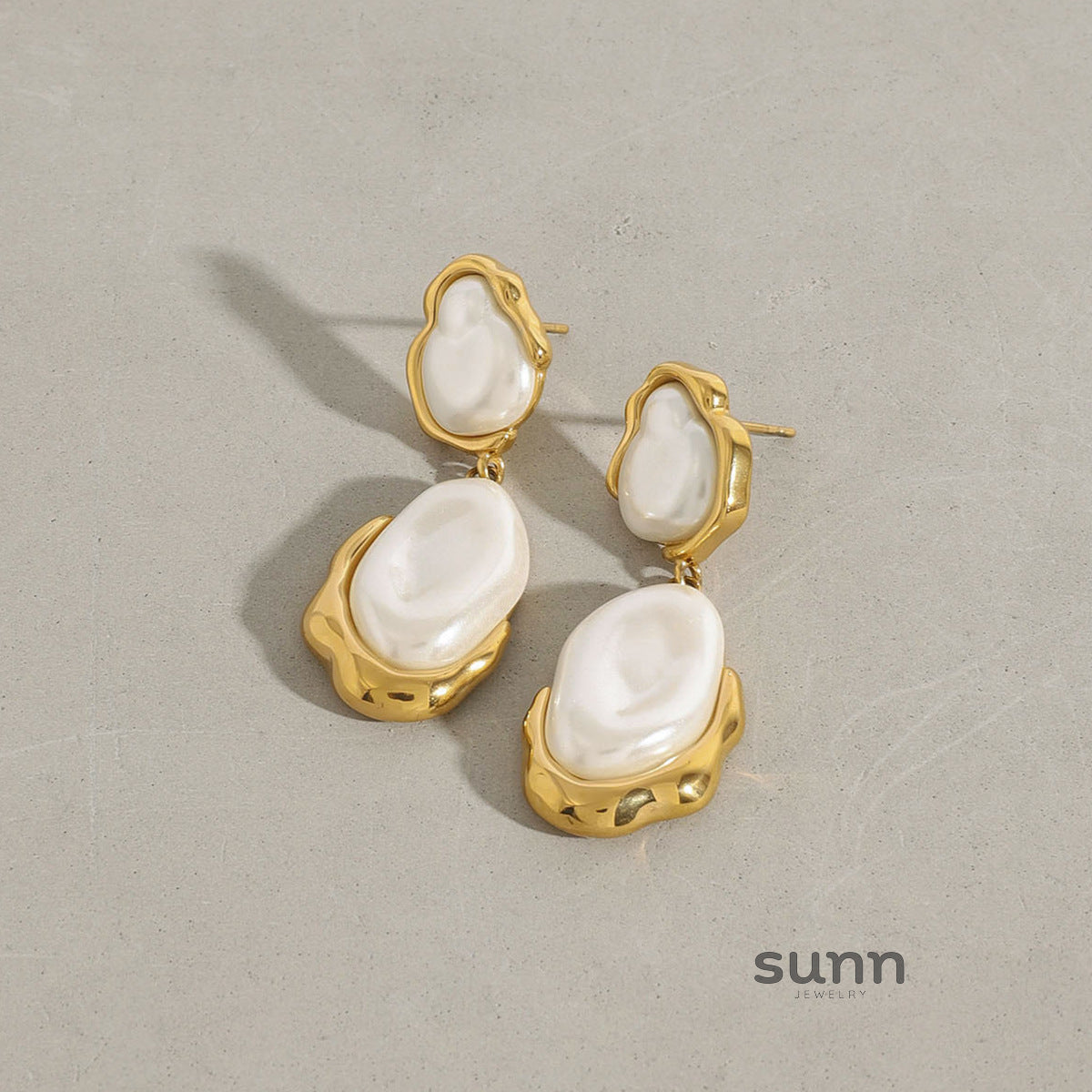 Leilany Stainless Steel Pearl Drop Earrings [2BKSITSN]