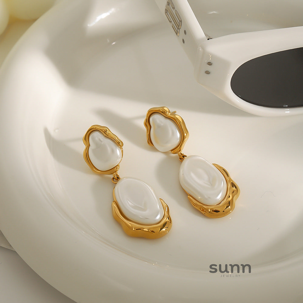 Leilany Stainless Steel Pearl Drop Earrings [PXTCSB5W]