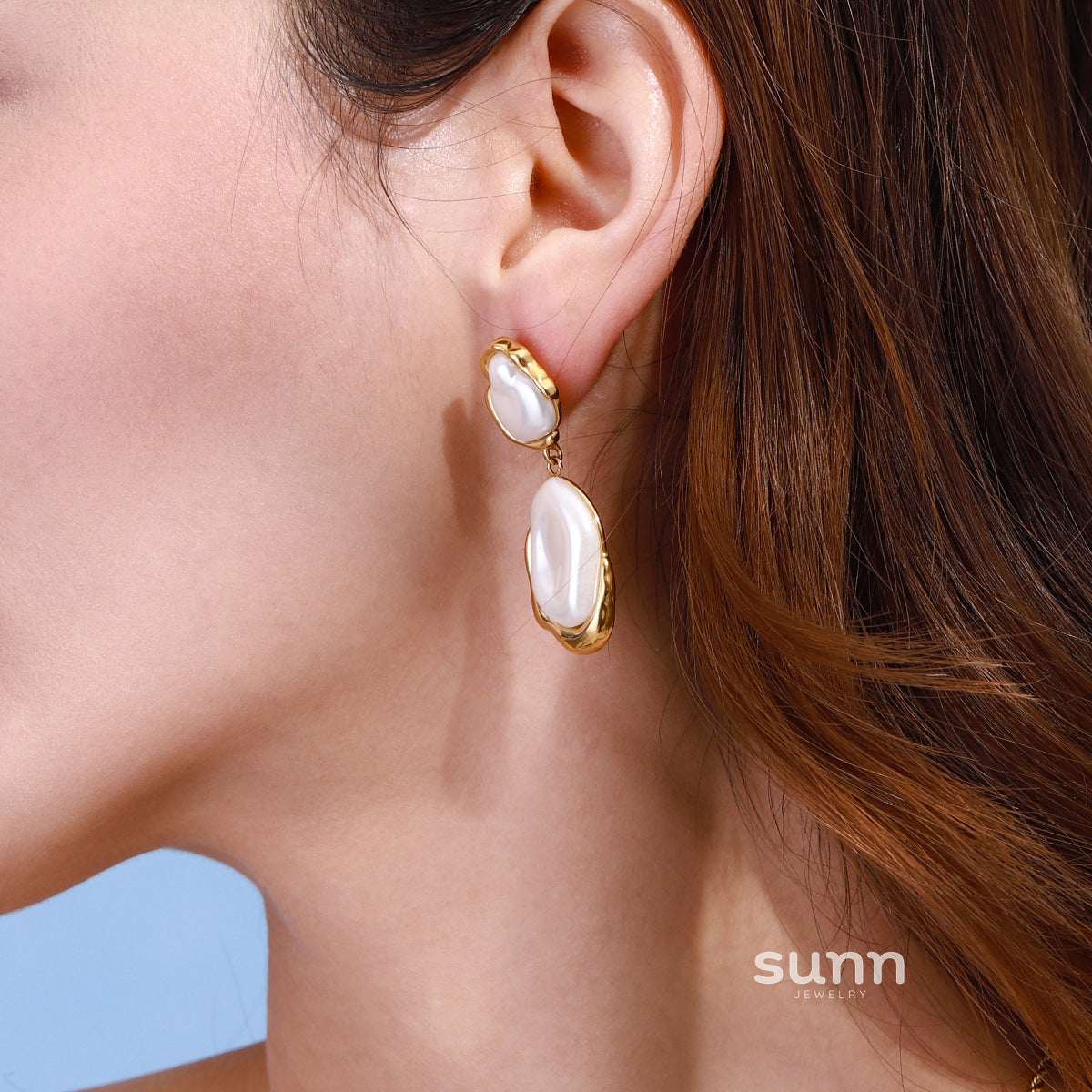 Leilany Stainless Steel Pearl Drop Earrings [UOA5YURV]